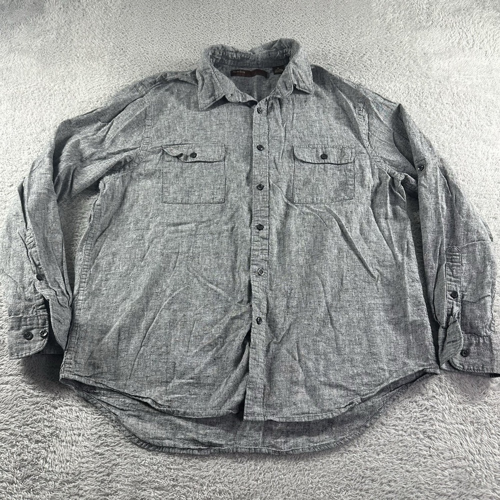 Perry Ellis Linen Blend‎ Shirt Mens XL Gray Button Up Long Sleeve Lightweight